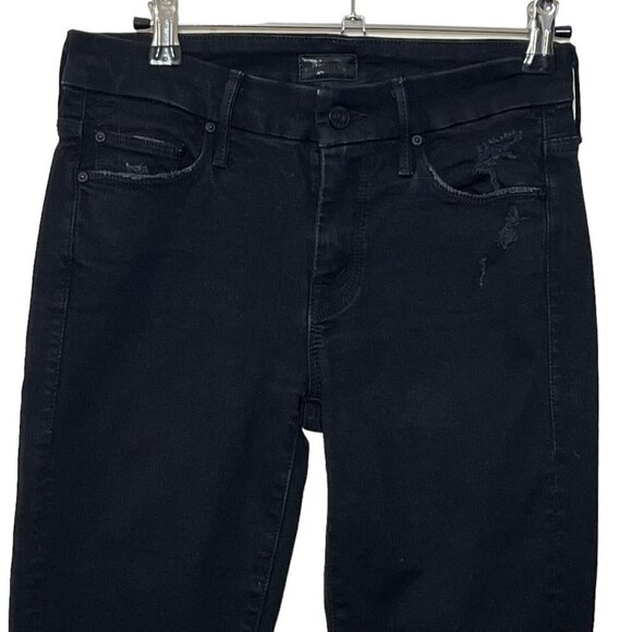 MOTHER Looker Ankle Fray Jeans Black Cropped Raw Hem Women’s Size 25 - Picture 3 of 15